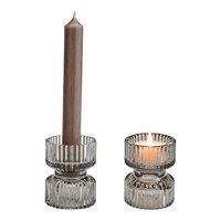 Teelichthalter/Kerzenhalter aus Glas, Grau (B/H/T) 6x8x6cm