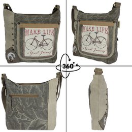 Sunsa skuldertaske til kvinder. Håndtaske lavet af canvas (canvas) & læder. Skuldertaske i vintage stil. Stor crossbody taske til kvinder.