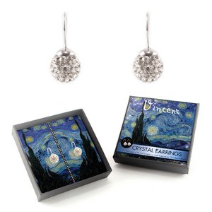 Silver plated earrings with glittering crystal stones, Van Gogh, Starry night