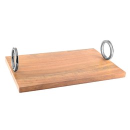  Rectangular wooden tray with golden handles, 40x26x11cm, for breakfast use.