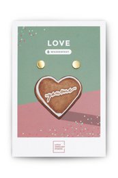  Gold and silver stud earrings in the shape of a heart with the word "LOVE" printed on the card.
