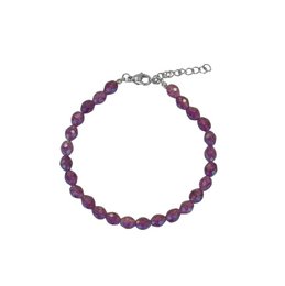 Silver bracelet with round purple garnet gemstones.