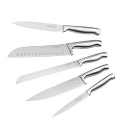 Set of 5 stainless steel professional kitchen knives with Nirosta Star blades, suitable for various cutting tasks in the kitchen.