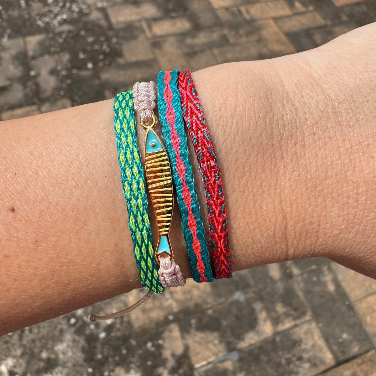 MAGDALENA colorful macrame bracelet with golden fish charm