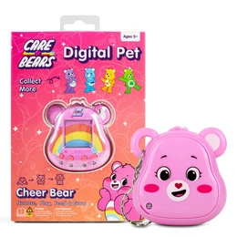 A pink, bear-shaped digital pet with a smiling face and large ears. The device has a screen and buttons, indicating it is an interactive toy or gadget.