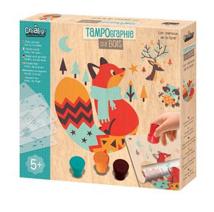 Tampondruck auf Holz, Waldtiere