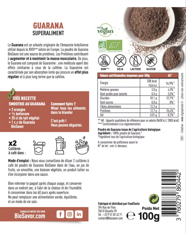 GUARANA POUDRE - 100G - KOMPLÉMENT ALIMENTAIRE