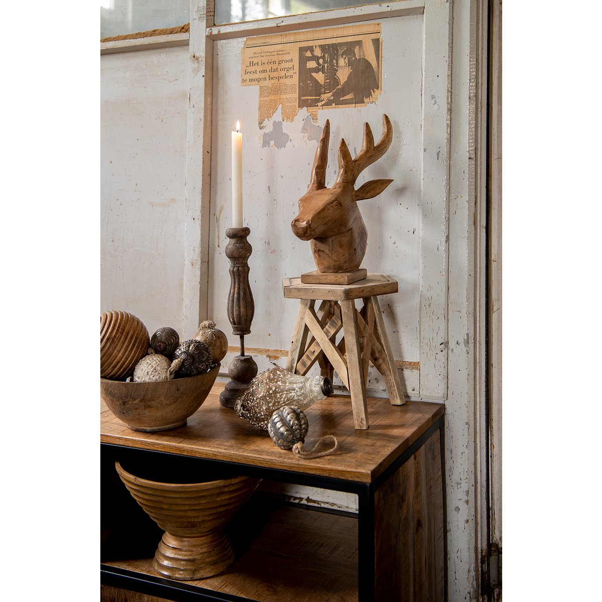 Decoratie schaal Ø 25x10 cm Zwart Bruin Hout Fruitschaal