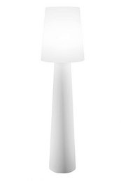 Tall, white floor lamp with a simple, minimalist design. Suitable for use in living rooms, bedrooms, or other spaces.