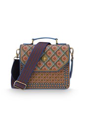  Small cross-body bag in a vibrant, patterned fabric with a detachable strap.