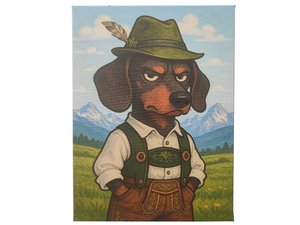Canvas Dachshund met kostuum 30x40cm