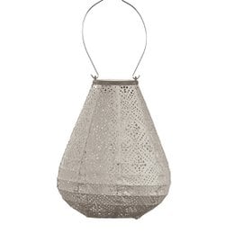 Lumiz Solar Lampion Topaze Tulip - Solar garden lighting - 20 cm - Light Taupe. Decorative solar-powered outdoor lantern with tulip-shaped perforated metal shade in light taupe color.