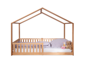 tiSsi® Bodenbett / Hausbett ENNO 90x200 cm Buche NATUR inkl. opt. Dach