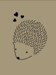 Decorative poster featuring a cute hedgehog illustration with black hearts. Suitable for a child's room or nursery decor.