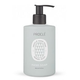 Hand soap with a minimalist design. Pale green color with a black pump dispenser. Suitable for everyday use.
