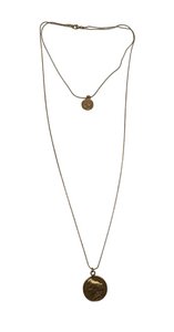 Long double necklace with gold-plated coin charms