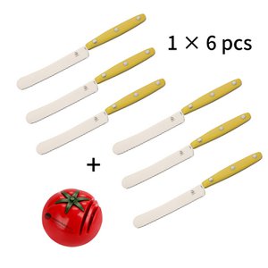 Set van 7 PUMA IP-bokmessen met gekartelde rand, geel ABS-handvat en rolschuurmachine