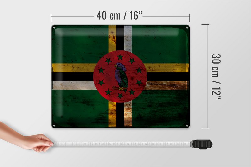 Blechschild Flagge Dominica 40x30cm Flag of Dominica Rost