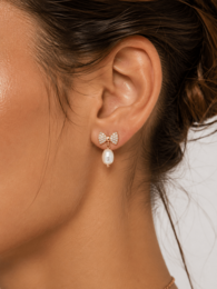 Luna Belle - Gold bow earrings with freshwater pearl – Handmade in Italy