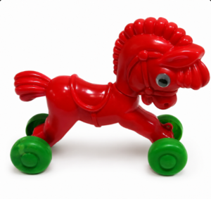 Kunststoffzug Pferd rot 30 cm.