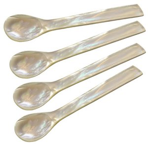 EDZARD 4er Set Perlmuttlöffel Kaviarlöffel Eierlöffel, gerade Ecken, Länge 12 cm