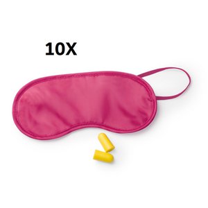10 X FUCHSIA TRAVEL SET OF MASK AND EARPLUGS. MASK IN SOFT AND COMFORTABLE MICROFIBER WITH ELASTIC ADJUSTMENT IN MATCHING COLOR. PAIR OF EARPLUGS IN COMFORTABLE EVA MATERIAL.