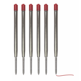 Two red and silver pen refills made of cork material.