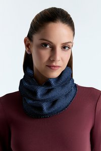 9627-130 | Unisex kokersjaal met honingraatstructuur - indigo / natuurlijk wit