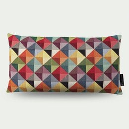 Colorful triangular pattern cushion, 50x30 cm in size, suitable for living room or bedroom decor.