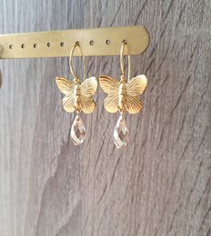18 Karat vergoldete Schmetterlingsohrringe mit Golden Shadow-Tropfen