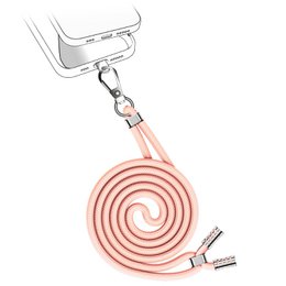 A pink spiral phone cord with a metal clasp, suitable for use as a charm or accessory.