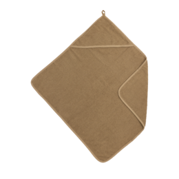  Soft, terry cloth baby bath cape in toffee color, measuring 75x75cm, suitable for infants and toddlers.