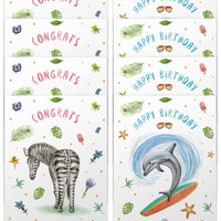 10 wenskaarten congrats + happy birthday met envelop - handgeschilderd - ansichtkaart - zebra - dolfijn - verjaardag - A6 formaat - aquarel