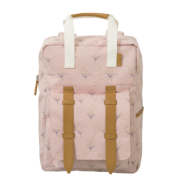  Large backpack with dandelion print, suitable for kids. Features include adjustable straps, multiple compartments, and a durable, water-resistant material.
