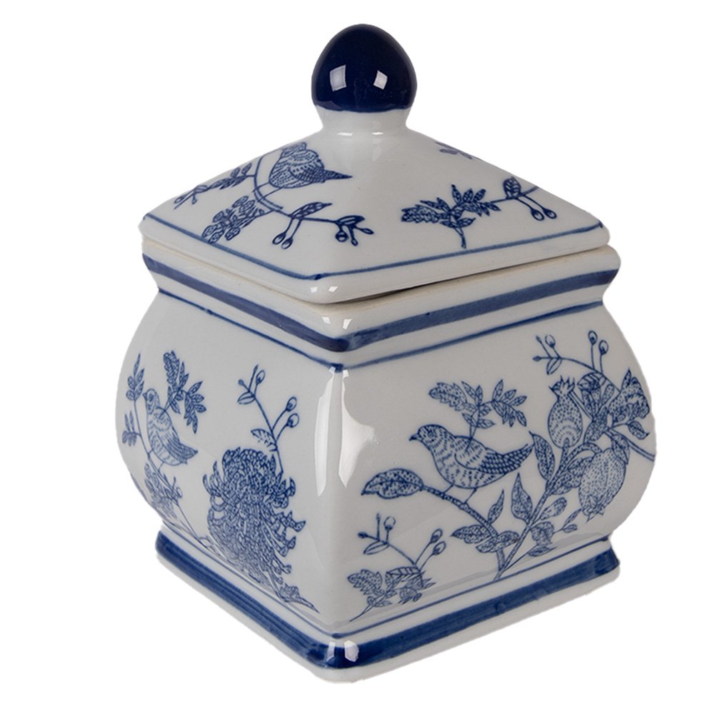 Voorraadpot Deksel 13x13x17 cm Wit Blauw Keramiek