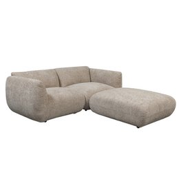  Beige 2.5 seater sofa with ottoman, made of soft, plush fabric in a modern, minimalist style.