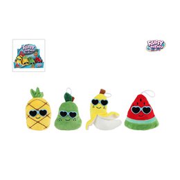  Colorful plush fruit toys with sunglasses, pineapple pear banana watermelon, soft small collectibles.