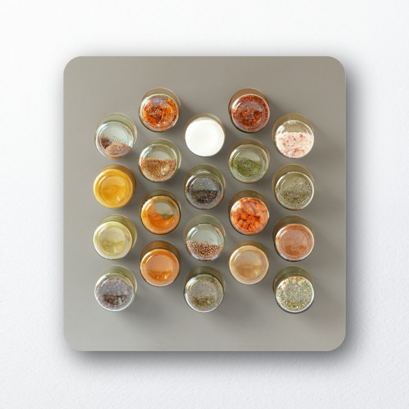 Spice rack grey-brown · with 20 glasses · birch plywood · HPL front grey-brown