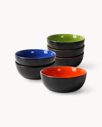 A set of 5 black and blue bowls from the Le Papillon Collection by MIAMIO. The bowls have a modern, minimalist design and are suitable for serving various dishes.