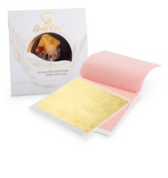 Edible 23kt gold leaves, 8x8cm, available in packs of 5 or 25 leaves. Ideal for decorating and enhancing food and drink presentations.