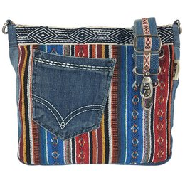 Sunsa Women's Sustainable Shoulder Bag. Shoulder bag made from recycled jeans & cotton. Handbag vintage retro style. Crossbody bag for women.