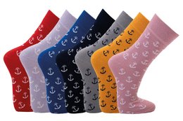 Anchor socks in a variety of colors and sizes, including midnight blue, goldenrod, lavender, gray, red, blue, and misty rose. The socks feature an anchor pattern and are available in sizes 35-38, 39-42, 43-46, and 47-50.