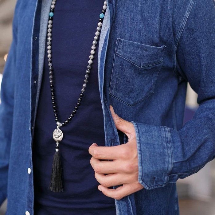 Silver Ganesh Men Gemstone Mala