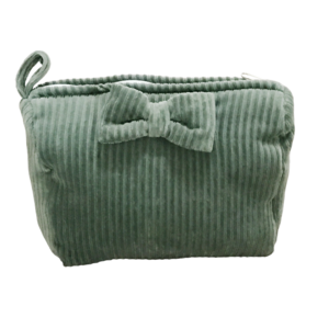 Velvet toiletry bag medium with bow 22x17cm frosty green