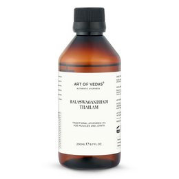  Balaswagandhadi Thailam 200ML | Rejuvenating Herbal Oil for Strength, Vitality & Vata Balance. Amber-colored herbal oil with a blend of natural ingredients like Bala, Ashwagandha, and Sesame oil to promote strength, vitality, and balance Vata dosha.