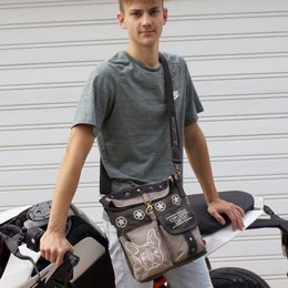 Sunsa dames schoudertas. Handtas gemaakt van canvas en leer. Schoudertas in vintagestijl. Grote crossbodytas voor dames met hondenprint grijs/zwart