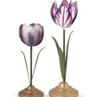 Set/2 Tulip Candle Holders Metal Lilac