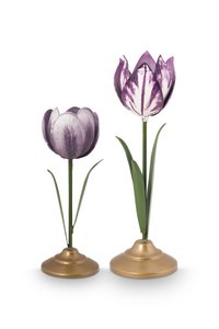 Set/2 Tulip Candle Holders Metal Lilac