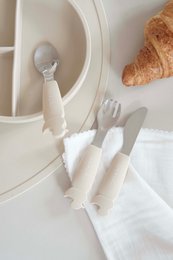 Silicone Stainless Steel Cutlery Set - Oyster Beige