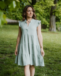  Muslin dress short sleeves button-up A-line knee-length mauve aquamarine beige